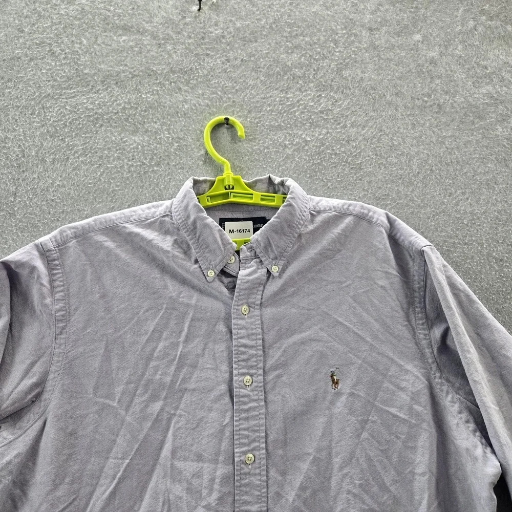 Ralph Lauren Men Button Up Shirt 17.5 Purple Pony Embroidery Oxford
